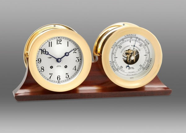 CHELSEA 4.5" Ship's Bell w-Hinge Bezel on Double Base w-Barometer - 1