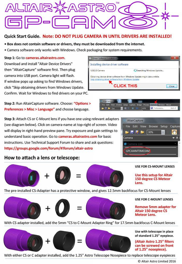 Altair GPCAM3 290C Color CMOS Camera with USB3 - 7