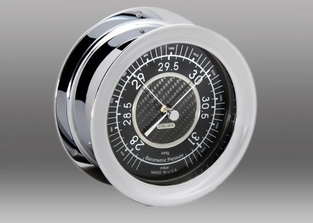 Chelsea 4.5" Carbon Fiber Barometer, Nickel