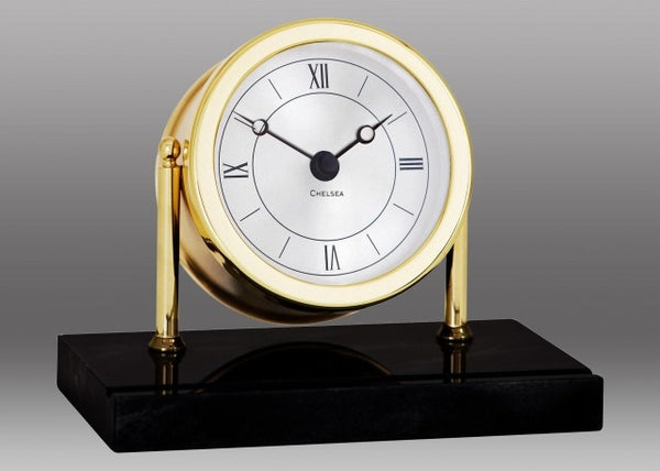 CHELSEA Chatham Desk Clock in Brass on Black Marble Base - 1