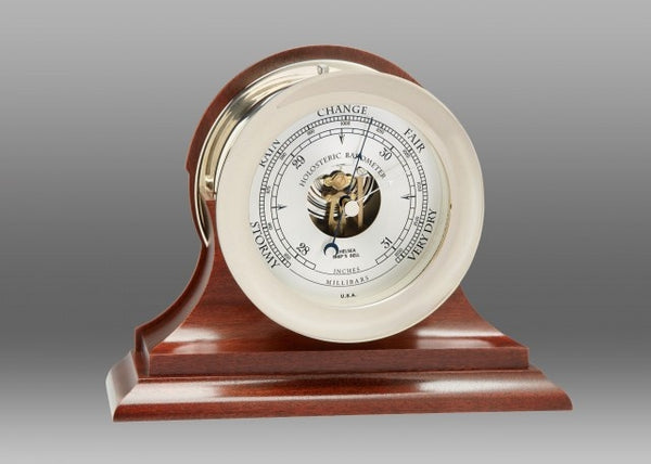 CHELSEA 4.5" Ship's Bell Barometer Nickel on Traditional Base - 1